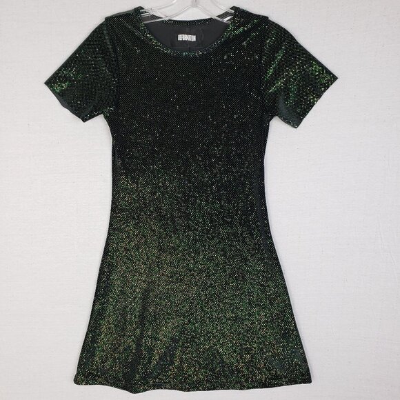 REFORMATION Glitter Mini Dress Shimmer Short Sleeve Fitted size XS Stretch - Picture 3 of 11